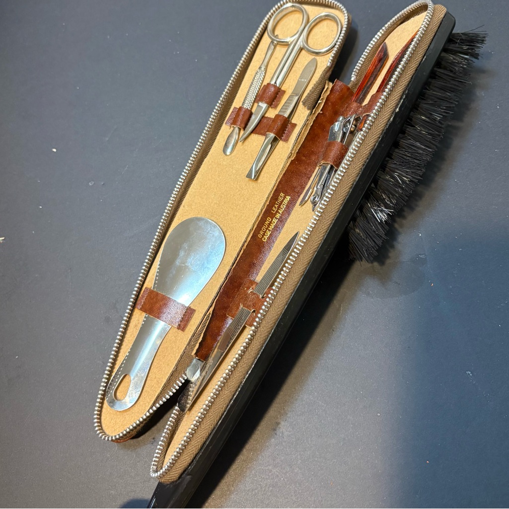 Vintage Travel Brush Zippered Manicure Set Travel Grooming Austria Germany